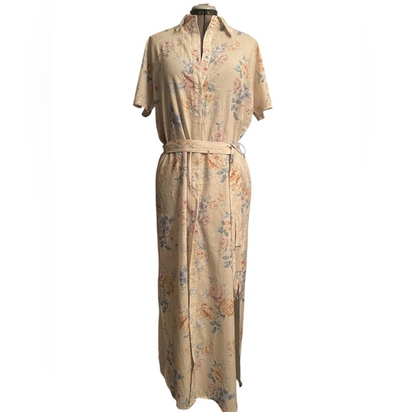 Trish Scully cottage core button down linen blend country prairie floral dress12 - Picture 4 of 8